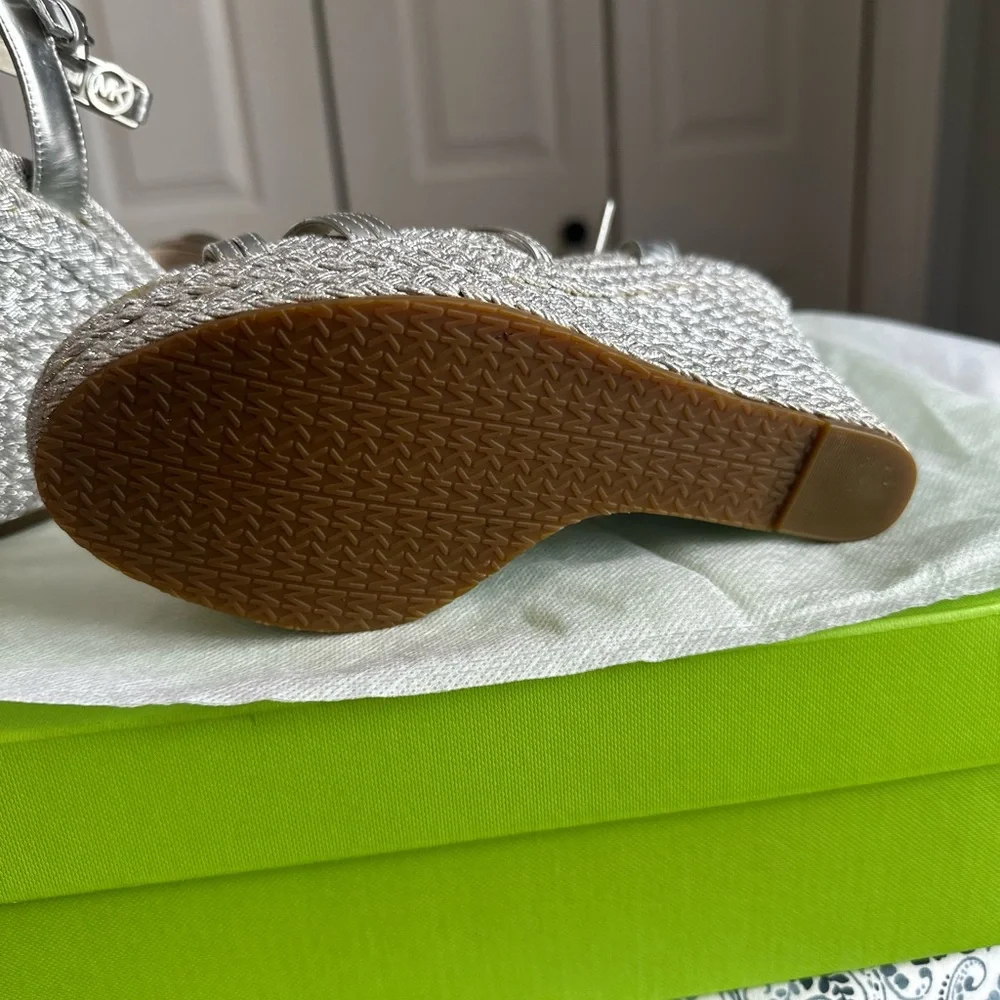 Michael Kors Silver Metallic Wedge Espadrille Sandals - Picture 3 of 5